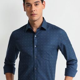 Arrow Micro Ditsy Printed Cutaway Collar Curved Cotton Slim Fit Formal Shirt-image-52