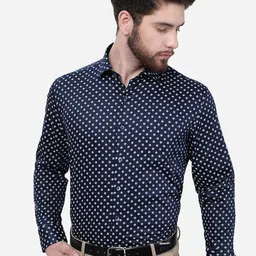 JADE BLUE Geometric Printed Pure Cotton Formal Shirt-image-28