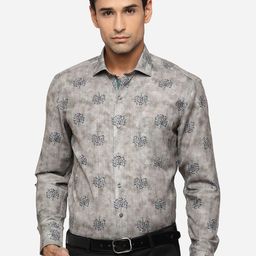 Greenfibre Men Grey Slim Fit Floral Opaque Printed Pure Cotton Formal Shirt-image-53