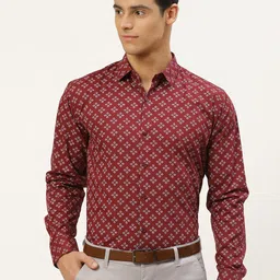 SOJANYA Men Maroon & White Classic Fit Printed Formal Shirt-image-56