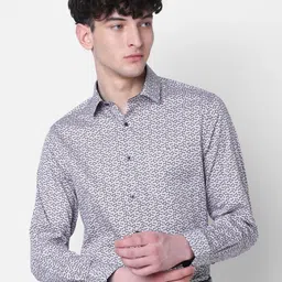 J Hampstead Classic Geometric Printed Spread Collar Cotton Slim Fit Formal Shirt-image-35