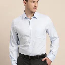 Turtle Men Striped Spread Collar Formal Shirt-image-36