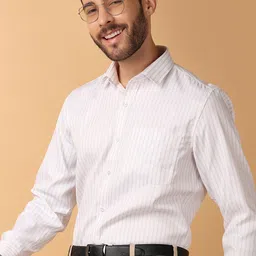 J White by Vmart Men Vertical Stripes Striped Opaque Striped Formal Shirt-image-73