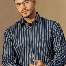 DENNISON Vertical Stripes Spread Collar Cotton Smart Formal Shirt-image-97