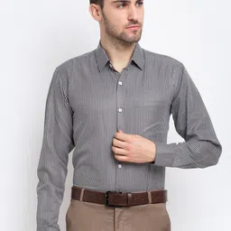 JAINISH Men Black Smart Micro Checks Opaque Striped Formal Shirt-image-16