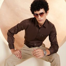 DENNISON Smart Solid Opaque Pure Cotton Satin Shirt-image-41