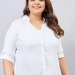 Style Quotient Women White Classic Smart V-neck Plus Size Shirt-49