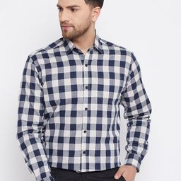 D Kumar Men Navy Blue & White Standard Checked Cotton Formal Shirt-image-94