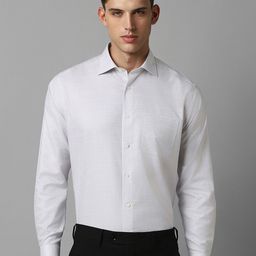 Luxure by Louis Philippe Micro Checked Spread Collar Long Sleeve Cotton Formal Shirt-image-40