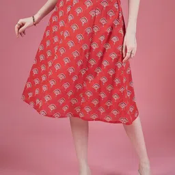 DressBerry Ethnic Printed Pure Cotton A Line Knee Length Skirt-image-75