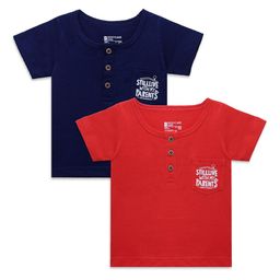 Bodycare Kids Boys Navy Blue & Red Pack Of 2 Henley Neck Cotton T-shirt-image-83