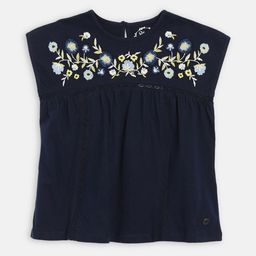 Blue Giraffe Girls Blue  Embroidered Henley Neck T-shirt-image-24