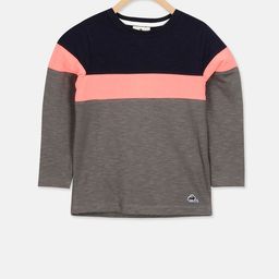 Cherry Crumble Kids Grey & Black Colourblocked Round Neck T-shirt-image-96