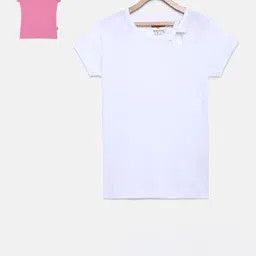 SINI MINI Girls Pack of 2 Solid Round Neck T-shirt-image-5