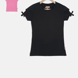 SINI MINI Girls Pack of 2 Solid Round Neck T-shirt-picture-40
