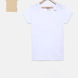 SINI MINI Girls Pack of Two Solid Round Neck Pure Cotton T-shirt-13