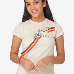 Mode by Red Tape Girls Off-White & Black Striped Round Neck T-shirt-image-98