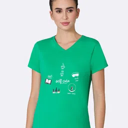Van Heusen Women Mint Self Care Front Print V-Neck Short Sleeve Lounge T-Shirt-image-40