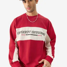 The Souled Store Red Typography Printed Drop-Shoulder Sleeves Oversized Cotton T-shirt-image-19