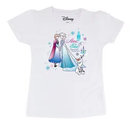 Frozen Girls White Frozen Printed Round Neck Pure Cotton T-shirt-image-42