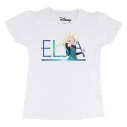 Frozen Girls White Frozen Printed Round Neck Pure Cotton T-shirt-image-5