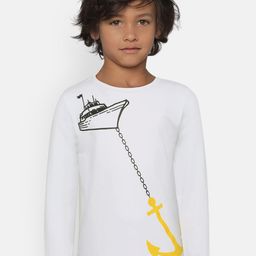 LAdore Boys White Printed Round Neck T-shirt-image-54