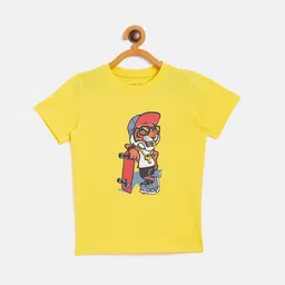 KIDKLO Boys Yellow Printed Round Neck T-shirt-image-58