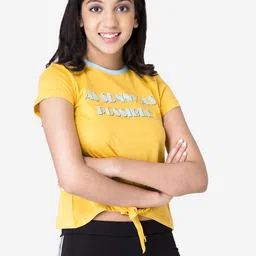 Mode by Red Tape Girls Yellow Printed Round Neck T-shirt-image-81