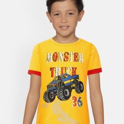 LAdore Boys Yellow Printed Round Neck T-shirt-image-61