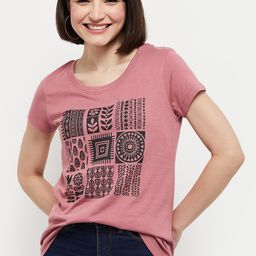 max Women Pink Geometric Printed Pure Cotton T-shirt-43