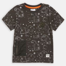 Blue Giraffe Boys Olive Brown Printed Round Neck T-shirt-picture-8