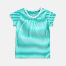Pantaloons Junior Girls Sea Green & White Striped Cotton T-shirt-picture-41