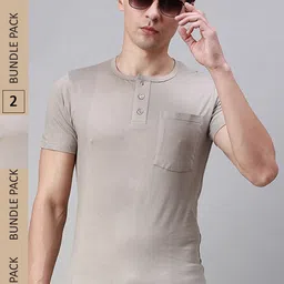 Lux Cozi Pack Of 2 Henley Neck Cotton T-shirt-picture-21