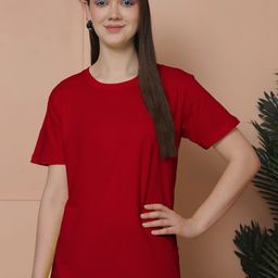 Friskers Women Solid Round Neck Pure Cotton Oversized T-shirt-image-79