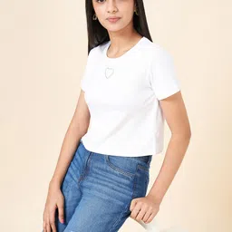 Coolsters by Pantaloons Girls Textured Round Neck Short Sleeves Cotton T-shirt-54
