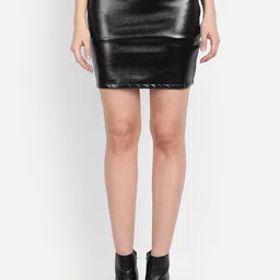 IX IMPRESSION Black Leather Mini Pencil Skirt-image-10