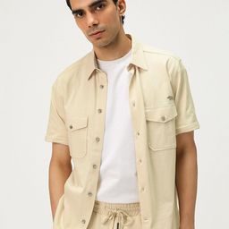 Andamen Premium Spread Collar Short Sleeves Chest Pocket Cotton Shirt-image-24
