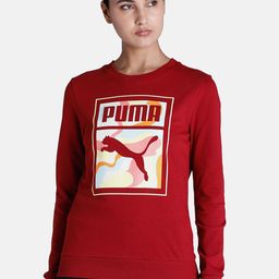 Puma Women Red Graphic Crew Print Cotton Pullover Regular Fit Sweatshirt-14