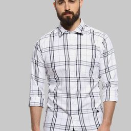 Campus Sutra White Windowpane Checks Classic Fit Cotton Casual Shirt-image-36