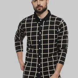 Campus Sutra Classic Black & Beige Windowpane Checked Cotton Casual Shirt-image-84