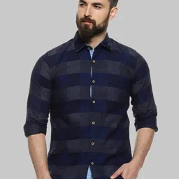 Campus Sutra Blue Checked Classic Fit Cotton Casual Shirt-image-17