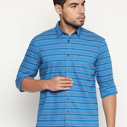 Basics Men Blue Slim Fit Horizontal Stripes Casual Shirt-picture-40