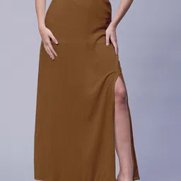 Moomaya A-Line Front Slit Maxi Asymmetrical Skirt-picture-20