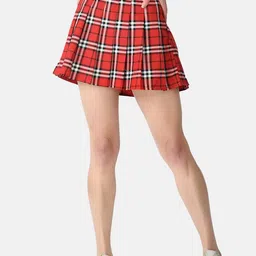 Klart Women Red Checked & PleatedMini Tennis Skorts-image-72