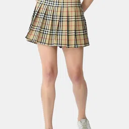 Klart Women Cream Coloured Checked Knee Length Tennis Skirt-image-90