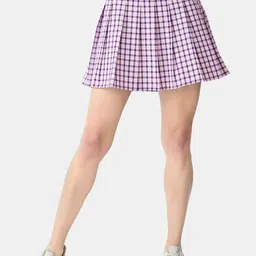 Klart Women Purple Checked Above Knee Length Tennis Skirts-image-92