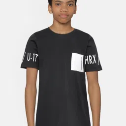 Hrx By Hrithik Roshan Boys Black Solid Bio Wash Lifestyle Tshirts-image-68