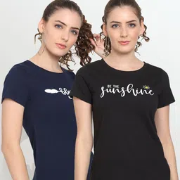 UnaOne Women Plus Size Black & Navy Blue Solid T-shirt Pack Of 2-image-55