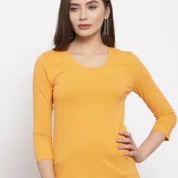 DOOR74 Scoop Neck Three-Quarter Sleeves Cotton T-shirt-image-11