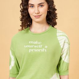 Ajile by Pantaloons Typography Printed Cotton Oversized T-shirt-picture-2